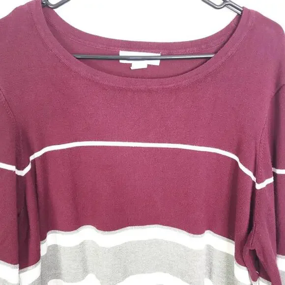 Liz Claiborne Sweater Womens 1X Long Sleeve Split Hem Pullover Striped Office - Picture 3 of 7